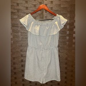 Checkered Off the Shoulder Short Jumpsuit